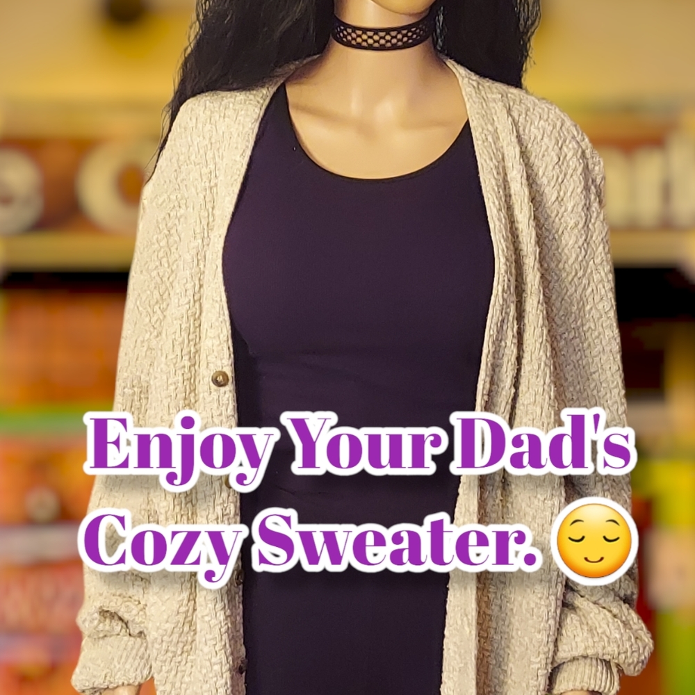 Dad Style Beige Basket weave Cardigan Sweater - Size XL. 🧓